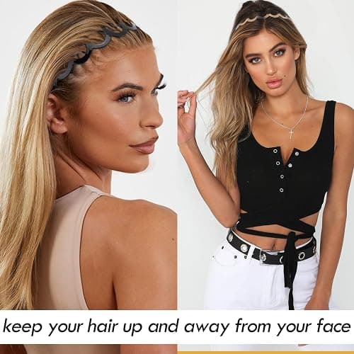 VELSCRUN Headbands for Women Girls, Comfortable Square Headband for Glasses Wearers, Zig Zag Plastic Comb Claw Wavy Hair Band with Teeth, 90s Accessories for Women Diademas Para Mujer Black Brown B thumbnail 4