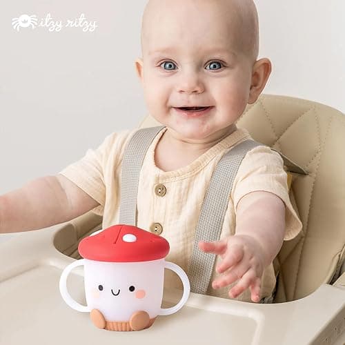 Itzy Ritzy Toddler Snack Cup - Spill-Proof Snack Cup for Toddlers with Soft Silicone Lid for Easy Food Access - Easy-To-Hold Kids Snacks Container With Handles - Ideal for 12 months & Up (Mushroom) thumbnail 2