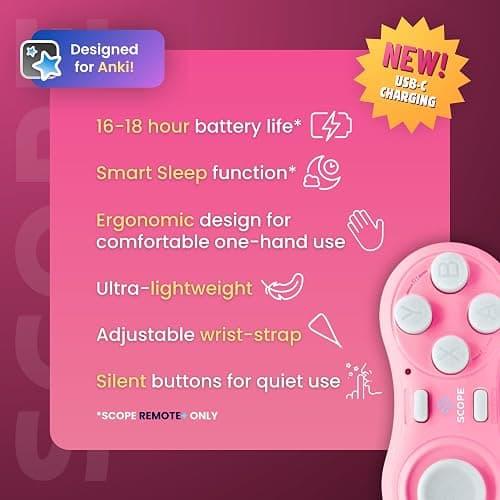 Scope Remote- Remote for Anki. Customizable with Anki Add-on, Compatible with Windows, Mac, iOS, iPad, and Android. Quizlet Compatible, Anki Controller. Pearl Pink, Plus (16-18 Hours Battery) thumbnail 4