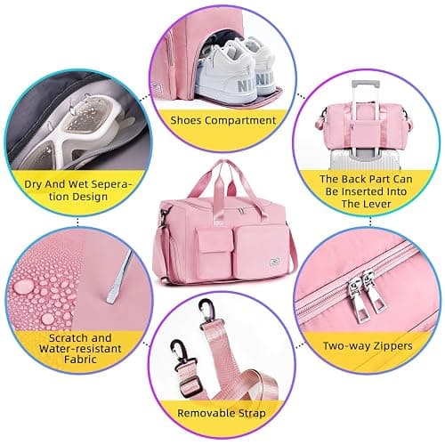 FIORETTO Women's Gym Duffle Bag with Shoes Compartment, 37L Capacity, Ideal for Travel, Gym, Sports, Duffel, Weekender thumbnail 5
