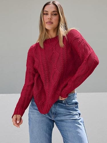 Trendy Queen Women's Oversized Cable Knit Crewneck Sweaters thumbnail 2