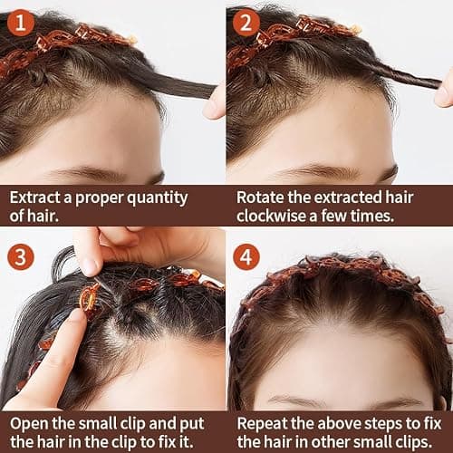HFZRZFH 2 Pack Clip Headband for Twisty Bangs, 90s Hair Accessories for Women with 8 Mini Clips, Braided Hair Clip Headbands for Y2K Fashion Styling, Black and Brown thumbnail 5