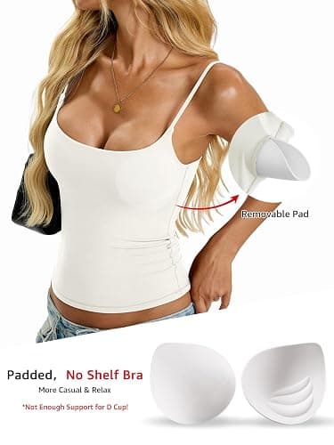 EasyGala Womens Padded Cami Tank Tops Double Lined Spaghetti Strap Built in Bra Shirts Slim Fitted Basic Summer Cloth 2026 thumbnail 3
