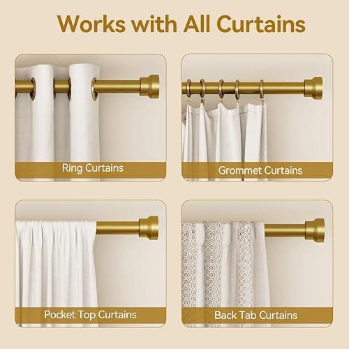 YaFex Curtain Rods 32-118 Inch, Heavy Duty 1 Inch Adjustable Curtain Rod for Windows, Gold Long Window Treatment Rods, Modern Design, Easy Installation thumbnail 5