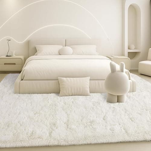 Mtandyx Area Rugs for Living Room, Bedroom, Cream Plush Fluffy Carpet | 6x9 Non-Slip Upgrade High Pile Carpet, Thick Soft Fuzzy Rug, Kid Boys Girls Playroom. Cozy, Modern Design. thumbnail 5
