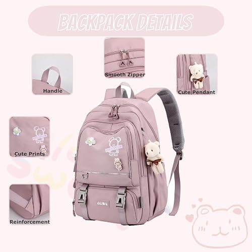 LANSHIYA School Bags for Girls,Elementary Middle School Students Bookbag, Kids Backpack with Pendent&Pins Outdoor Backpacks for Girls thumbnail 5
