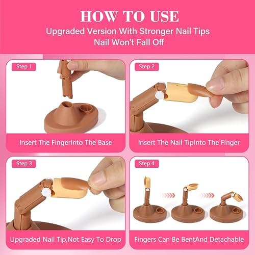 Practice Fingers Hand Acrylic Nails: 3PCS Fake Fingers to Practice Fake Nails - Manicure Acrylic Nail Hands Training Set with Base and 100PCS Brown Nail Tips for Nail Supplies thumbnail 5