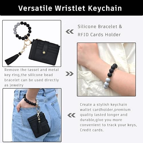 BAOSIWA Silicone Bracelet Keychain Wallet for Women Wristlet Card Holder Slim RFID Wallet with Zipper Pocket thumbnail 5