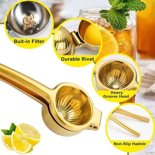 SHIKORI Lemon Squeezer, Large Heavy Duty Handhelp Juicer for Lemon, Stainless Steel Hand Press Citrus Juicer, Lime Squeezer Bar Tool, Manual Citrus Press (Gold) thumbnail 3