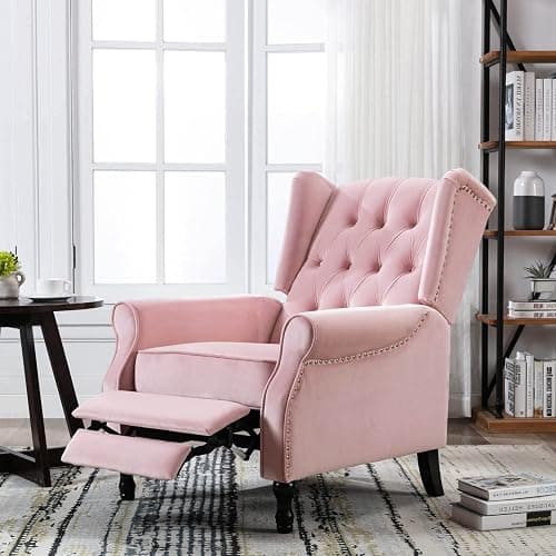 Altrobene Velvet Accent Chair, Push Back Recliner Chair, Wingback Arm Chair for Living Room/Bedroom/Home Theater/Reception Area, Pink - Image 1