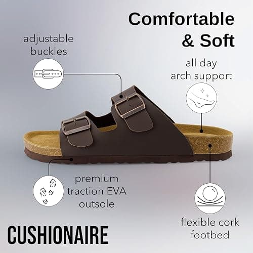 CUSHIONAIRE Lane Cork Footbed Mens Sandals, Adjustable Buckle Comfort Slides for Men, Genuine Leather Insole Summer Sandals Men Footwear thumbnail 5