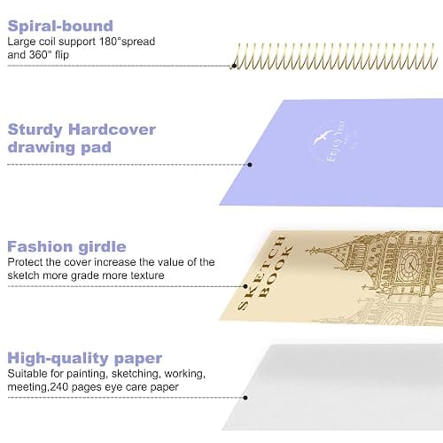 FLYING EAGLE Hardcover Sketchbook for Drawing 8.5 x 11 Spiral Sketch Book for Adults Women Kids with 100gsm 68lb 120 Sheets Premium Paper Sketch Pad for Drawing Books Notebook Art Supplies, Purple | 120 Sheets, 100gsm 68lb, Purple Large Spiral Bound Sketch Pad Premium Drawing Paper Book Artist's Sketchbook for Gift Ideas thumbnail 5