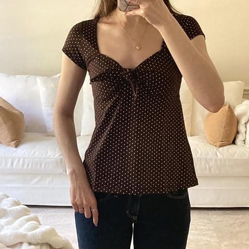 Women's Y2k Fairy Grunge Polka Dots Shirts Summer Puff Short Sleeve Babydoll Tops Vinatge E-Girls Aesthetic Clothes thumbnail 3