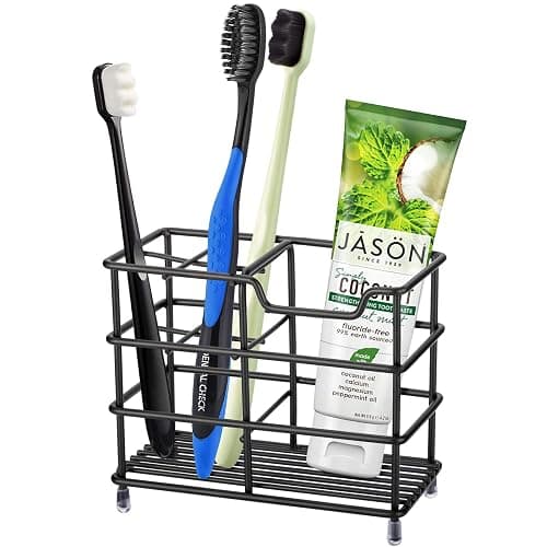 Urbanstrive 304 Stainless Steel Bathroom Toothbrush Holder Toothpaste Holder Stand Bathroom Accessories Organizer (Black, Small) - Image 1