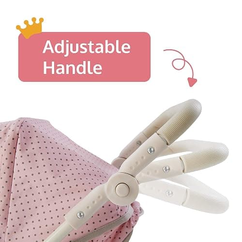 Olivia's Little World 2-in-1 Convertible Baby Doll Stroller with Retractable Canopy, All-Terrain Wheels, and Adjustable Handle, Cream and Pink with Gray Polka Dots thumbnail 4