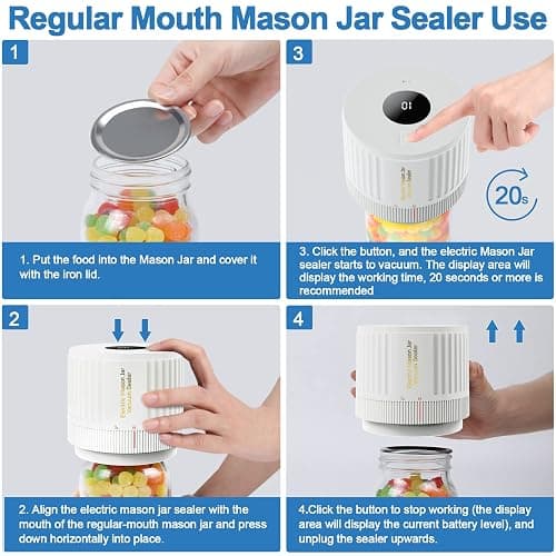 LOVE MOMENT Electric Mason Jar Vacuum Sealer Kit for Wide Mouth and Regular Mouth Mason Jar - White thumbnail 3