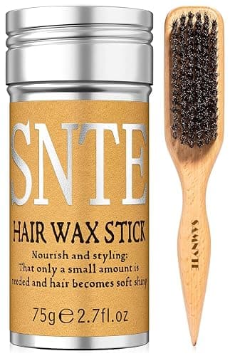 100% Boar Bristle Hair Brush & Hair Wax Stick Set, Soft Bristle Hair Brush for Fine to Medium Hair of Women & Men, Slick Back Hair Brush for Balance Hair Oil, Wax Sticks for Hair Smooth Frizz & Flyaways - Image 1