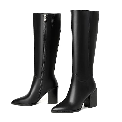 vivianly Women's Knee-High Boots, Sexy Pointed Toe Block Heel Zipper, Fashion Retro High Boots - Image 1