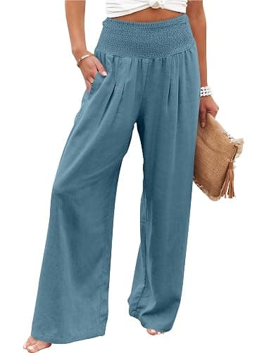 ANRABESS Women Linen Palazzo Pants Summer Boho Wide Leg High Waist Casual Lounge Pant 2025 Beach Travel Vacation Outfits - Image 1