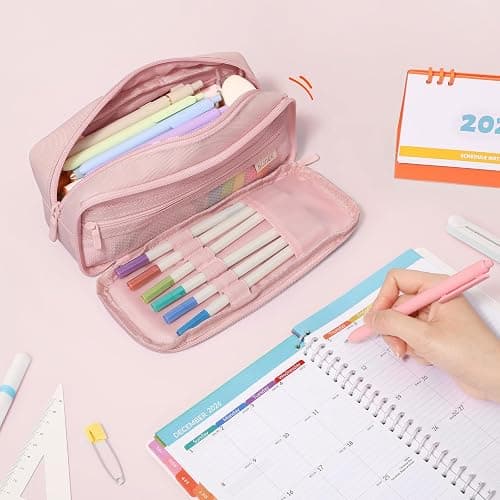 SUNEE Pencil Case, Large Capacity Pencil Pouch, Aesthetic Big Pen Bag 900D Oxford Pen Box for Office Stationery Organizer School Supplies Multifunctional for Teen Boys Girls Women Men, Pink thumbnail 2