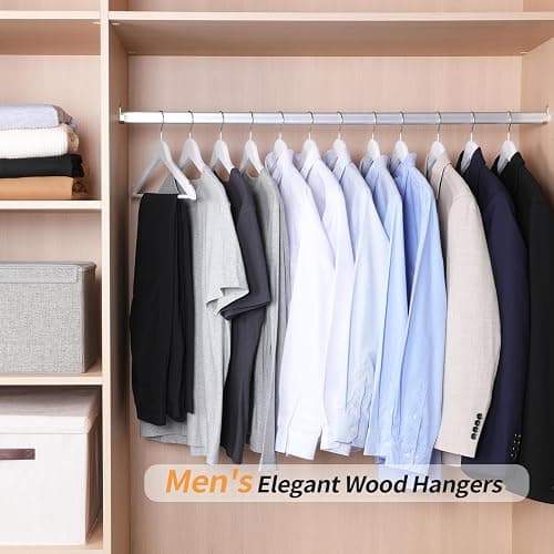 Amazon Basics Wood Suit Clothes Hangers for Closet Organizer, White, 30-Pack thumbnail 6