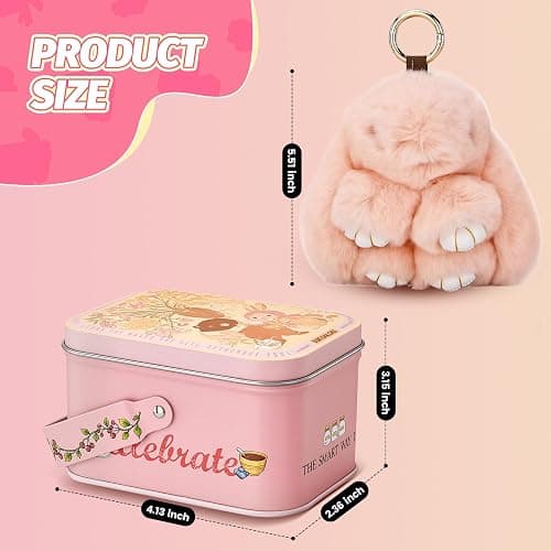 Bunny Keychain with Tin Box Soft Plush Handmade Rabbit Keychain with Best Wishes Card & Ribbon Bag Charm thumbnail 3