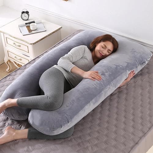 VASSVIO Pregnancy Pillow, U Shaped Maternity Pillow for Sleeping, Machine Washable Maternity & Body Pillows Full Body Support for Back, Legs, Belly, Hips for Pregnant Women 145x70cm (Grey) - Image 1