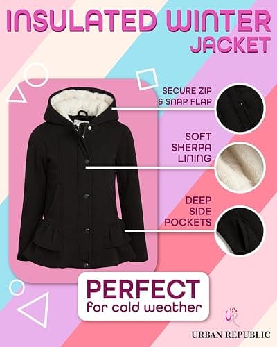 URBAN REPUBLIC Girls Winter Coat - Insulated Winter Jacket Zip Up Hooded Sherpa Jacket Kids Outerwear Coats (4-16) thumbnail 2