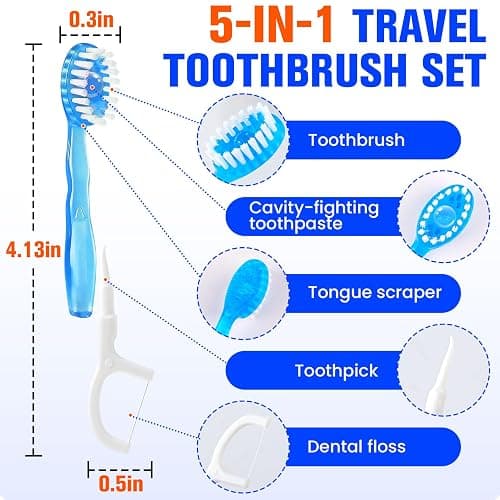 36 Pack 5-in-1 Mini Disposable Toothbrush, WaterlessToothbrushes (Mint) | Disposable Toothbrushes with Toothpaste, Floss, Tongue Scraper & Toothpick, Ideal for Travel, Work, Hotel thumbnail 2
