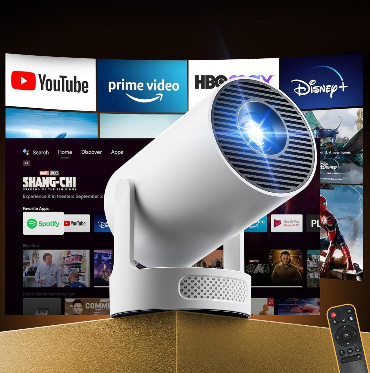 Portable Projector with [2026 Upgraded] HiFi Speaker [Built-in Apps & 1080P] Lower Noise mini Projector Wi-Fi Support auto Keystone 270° Rotatable Big Screen Lightweight iOS/Android - Image 1