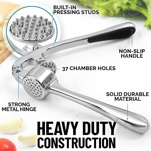 Zulay Kitchen Premium Garlic Press Set - Rust Proof Professional Garlic Mincer Tool - Easy-Squeeze, Easy-Clean with Soft, Ergonomic Handle - Silicone Garlic Peeler & Brush (Chrome) thumbnail 6