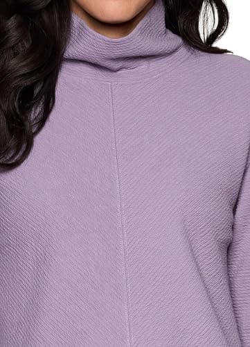 RBX Active Women's Ultra Soft Quilted Cowl Neck Pullover Sweater, Lightweight Mock Neck Tunic Sweatshirt with Thumbholes - Light Purple Shadow - Large thumbnail 5