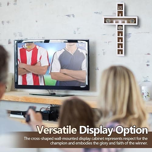 Teenyyou Baseball Ring Holder Display Case 12 Posts Softball Championship Ring Holder 9 x 14 Inches Wall Mount Cross Wooden Shadow Box for Storing Sports Champion Souvenirs thumbnail 6