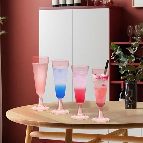 MIIDNTLX Champagne Flutes Plastic,25 Pack Wine Glasses,Disposable Champagne Glasses,5 Oz Pink Shot Cups,New Year Christmas Party Wedding Birthday Graduation Drinking Dessert Cocktail Cups Decorations thumbnail 2