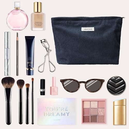 Wudygirl Cosmetic Bags for Women,Travel Makeup Bag,Aesthetic Women Handbags Purses,Large Capacity Corduroy Toiletry bag Zipper Pouch(Navy Blue) thumbnail 6