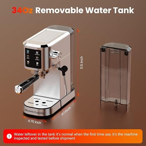 Espresso Machine 20 Bar,Touchscreen Espresso Maker with Steam Milk Frother, Stainless Steel Expresso Coffee Machine for Home with Removable Water Tank for Cappuccino Latte,Cold Brew,Long Coffee thumbnail 2