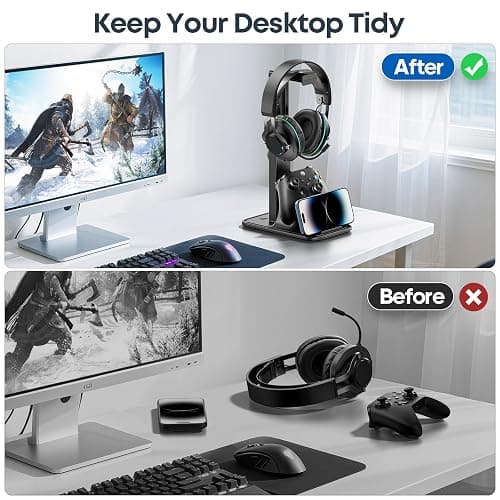 Gaming Headset & Controller Stand, Rotating Headphone Storage with Controller & Phone Holder, Game Desk Storage with Cable Organizer for PS5/PS4/XBOX PC Gamer Essentials Organizer Gift Accessories thumbnail 6