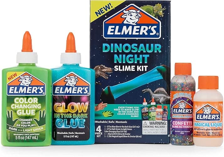 Elmer’s Glue Slime Kit Dinosaur Night Makes Color Changing and Glow in the Dark Slime Includes Liquid Glue and Activator 4 Count - Image 1