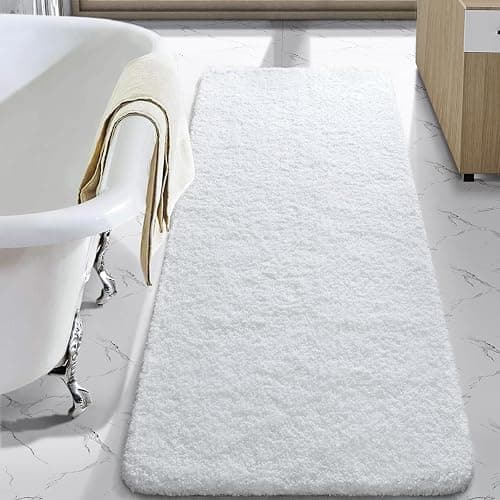 LOCHAS Bathroom Rug Runner 24x60 Inch, Soft Thick Absorbent Microfiber Bath Rugs for Bathroom, Machine Washable, Shaggy Plush Non Slip Bath Mat for Tub, Shower Floor, Quick Dry Mats, White - Image 1