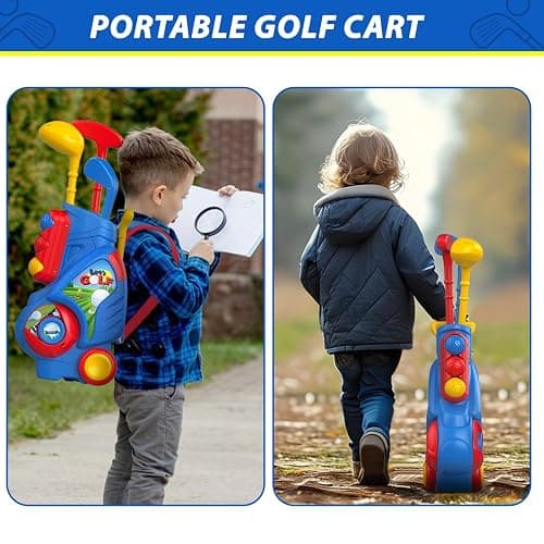 Liberry Toddler Golf Set for 2 3 4 Years Old Boys Girls, Upgraded Kids Golf Clubs Set with Cart, Putting Mat, Outdoor Indoor Sports Toy Birthday Gift, Blue thumbnail 7