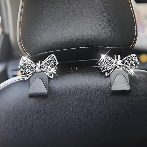 Zpana 2PCS Bling Car Headreat Hook, Crystal Rhinestone Cute Bow, Black | PVC construction, rhinestone bow design, compact rear seat storage, fits most cars, SUVs, and trucks, automotive accessories thumbnail 6