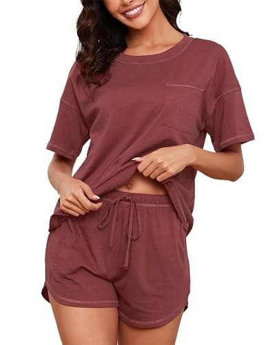 KCW Pajamas for Women Set 2 Piece 100% Cotton Lounge Sets Short Sleeve Top and Shorts Pj Set Sleepwear Outfits - Image 1