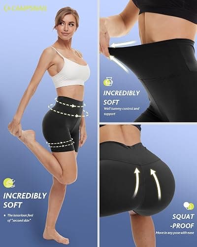 CAMPSNAIL 4 Pack Biker Shorts for Women High Waist - 5"/8" Tummy Control Soft Athletic Yoga Workout Running Gym Shorts thumbnail 3