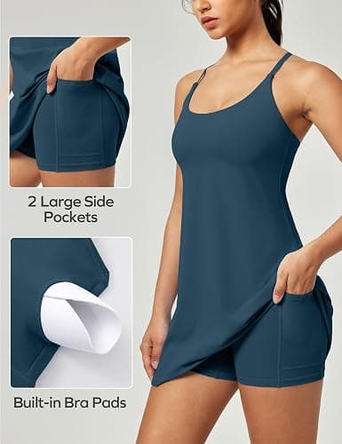 Ewedoos Athletic Tennis Dress for Women with Shorts Underneath Easy Peezy U Neck Adjustable Straps Active Workout Dress thumbnail 4