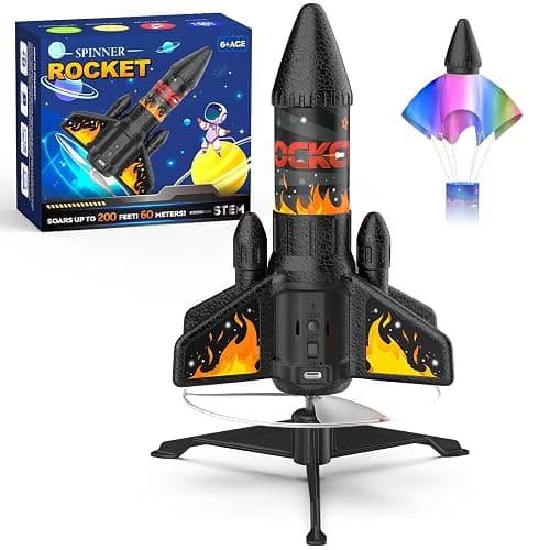 Ovaasy Rocket Launcher for Kids, 200 ft Self Launching Motorized Rocket Toy with LED and Safety Parachute Land, Outdoor Toys Cool Birthday for Boys Ages 8-12 (Orange) - Image 1