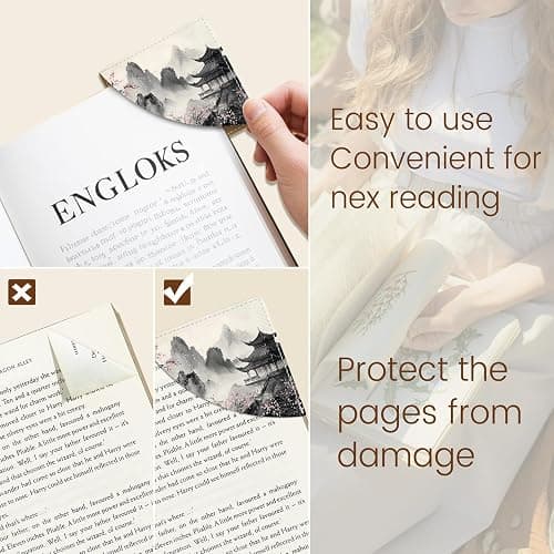 Japanese Landscape Corner Bookmarks, Anime Leather Book Accessories for Book Lovers, 3 Pcs Reading Book Page Markers for Women Men Student Teacher Retirement Birthday Gifts thumbnail 6