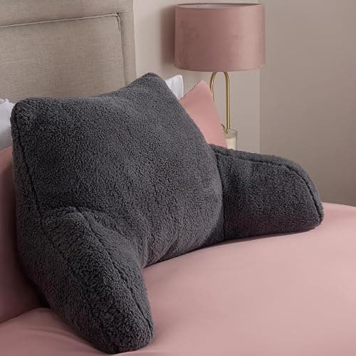 OHS Teddy Reading Pillow with Arms Charcoal Grey, Cuddle Cushion for Adults Soft Cosy Supportive Teddy Pillow with Arms Snuggle Hug Pillows Relaxing at Home - Image 1