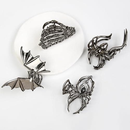 4PCS Halloween Spider Hair Clips Black Bat Skeleton Hand Skull Claw Clips for Women,Large Medium Size for Thick Thin Hair,Hiphop Metal Hair Accessories for Halloween Decor Party Gift thumbnail 2