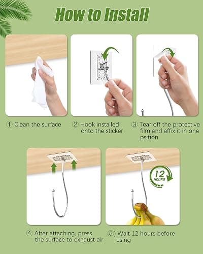 Banana Hook for Hanging Heavy-Duty 15Ib(Max) 2 Pack, Folding Banana Hanger Under Cabinet, Banana Holder Self Adhesive Traceless Clear for Keep Fresh & Kitchen Space Saving（16cm） thumbnail 6