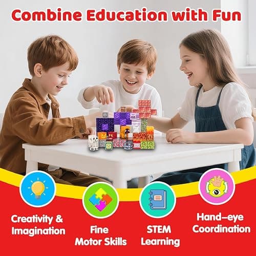 SSAWER Magnetic Blocks, 100PCS Magnetic Building Blocks Light Up, Stacking Magnets for Kids, Sensory Toy for STEM Constructions Magnet Blocks for Boys Girls Age 3+, Christmas Birthday Gifts thumbnail 6